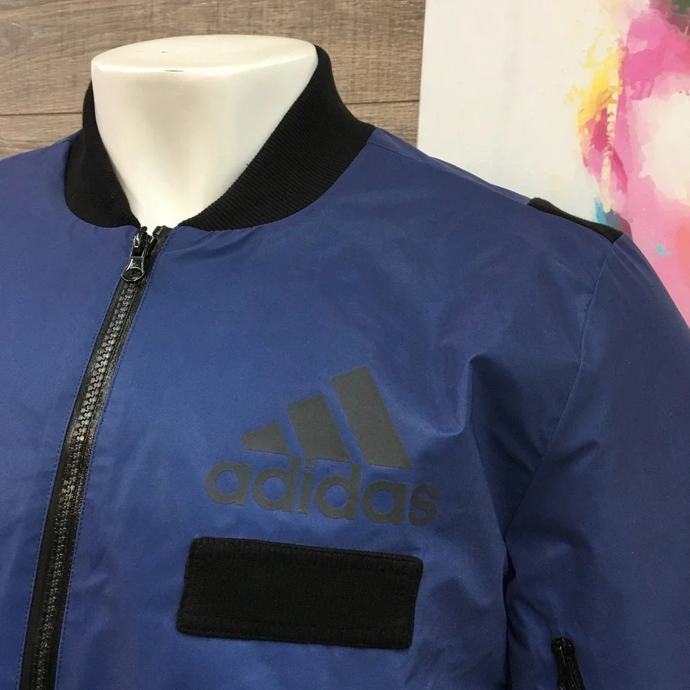 Adidas Sample Blue Black Full Zip Bomber Jacket Recycled Polyester Mens L‎